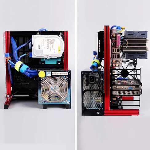 ATX/M-ATX/ITX DIY Chassis Bracket Open Chassis Mining Rig Frame ITX Case ATX Test Bench PC Case, Vertical Overclocking Open Aluminum Frame Chassis Rack, Water-Cooled PC Test Bench (Red) in Saudi Arabia