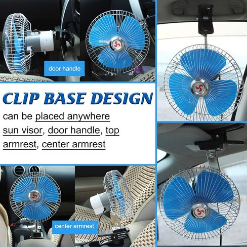 KAGOR 12V سيارة مروحة 7 "مروحة تبريد السيارة المعدنية السيارات سيارة كليب مروحة قوية هادئة التهوية الكهربائية تنفيس المشجعين مع مشبك قابل للتعديل وقابس ولاعة السجائر للسيارة / السيارة in Kuwait