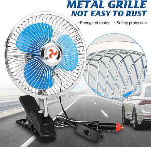 KAGOR 12V سيارة مروحة 7 "مروحة تبريد السيارة المعدنية السيارات سيارة كليب مروحة قوية هادئة التهوية الكهربائية تنفيس المشجعين مع مشبك قابل للتعديل وقابس ولاعة السجائر للسيارة / السيارة in Kuwait