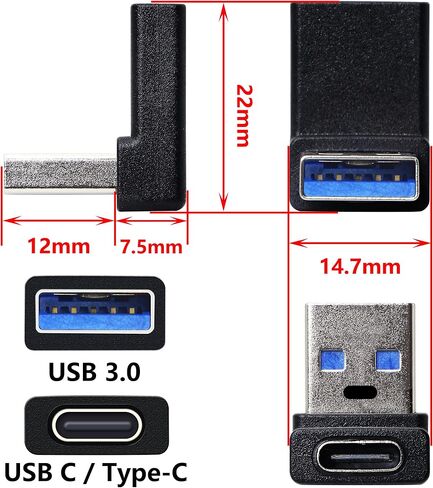 GELRHONR 90 Degree USB to USB C Adapter,Right Angle USB A Male to Type C Female Connector Support unidirectional Sides 5Gbps & Data Transfer, for Laptops,Phone,PC (Black 2 Right) in Saudi Arabia
