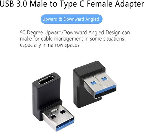 GELRHONR 90 Degree USB to USB C Adapter,Right Angle USB A Male to Type C Female Connector Support unidirectional Sides 5Gbps & Data Transfer, for Laptops,Phone,PC (Black 2 Right) in Saudi Arabia