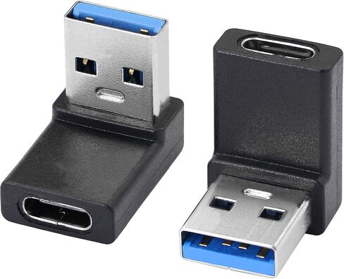 GELRHONR 90 Degree USB to USB C Adapter,Right Angle USB A Male to Type C Female Connector Support unidirectional Sides 5Gbps & Data Transfer, for Laptops,Phone,PC (Black 2 Right) in Saudi Arabia