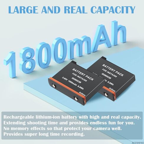 اكت زون بطاريتان وقاعدة شحن USB كويك 3 قنوات لبطارية كاميرا انستا 360 ون X3 (غير مقاومة للماء) in Kuwait