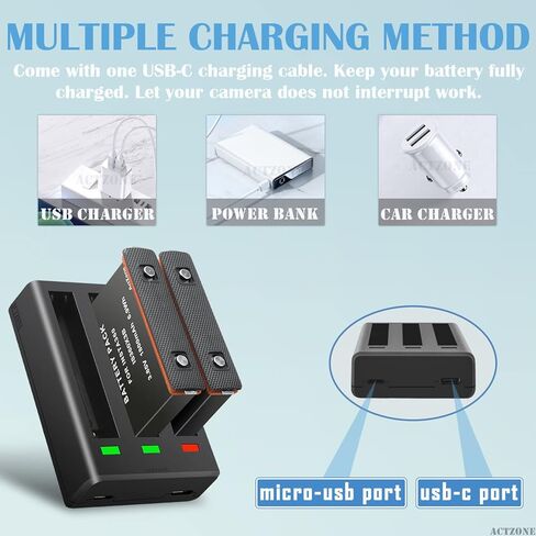 اكت زون بطاريتان وقاعدة شحن USB كويك 3 قنوات لبطارية كاميرا انستا 360 ون X3 (غير مقاومة للماء) in Kuwait