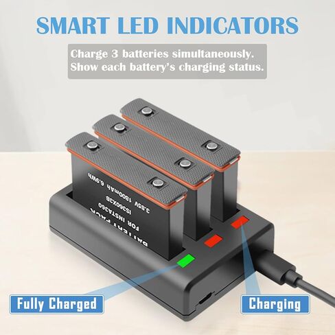 اكت زون بطاريتان وقاعدة شحن USB كويك 3 قنوات لبطارية كاميرا انستا 360 ون X3 (غير مقاومة للماء) in Kuwait