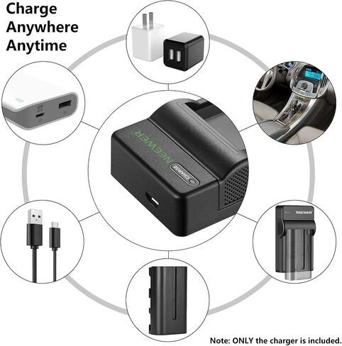 شاحن بطارية USB صغير سريع ونحيف لكاميرات سوني NP-F550، NP-F750، NP-F960، NP-FM50، NP-FM70، NP-FM90 وPanosonic PAN-VBD1، PAN-VBD2، JVC-V607u، JVC-V617u ، خيار الشحن المتعدد in Kuwait