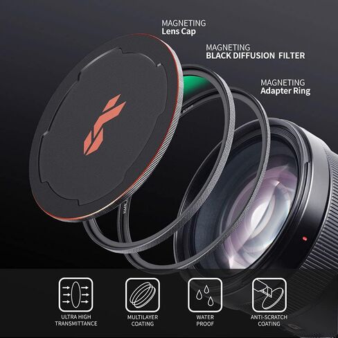 K&F Concept 72mm Magnetic Black Diffusion 1/8 Mist Cinematic Effect Filter + Magnetic Basic Ring + Lens Cap Filters Kit with 28 Multi-Layer Coatings for Camera Lens (Nano-X Series) in Saudi Arabia