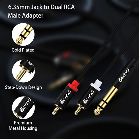 كابل مقسم Devinal 1/4 بوصة TRS إلى RCA Y، كابل إدخال ستيريو 6.35 مم إلى 2 RCA Phono، سلك كابل صوت RCA مزدوج إلى ربع بوصة 5 أقدام / 1.5 متر in Saudi Arabia