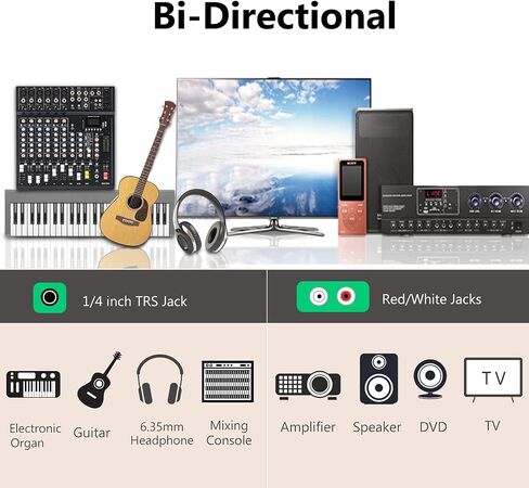كابل مقسم Devinal 1/4 بوصة TRS إلى RCA Y، كابل إدخال ستيريو 6.35 مم إلى 2 RCA Phono، سلك كابل صوت RCA مزدوج إلى ربع بوصة 5 أقدام / 1.5 متر in Saudi Arabia