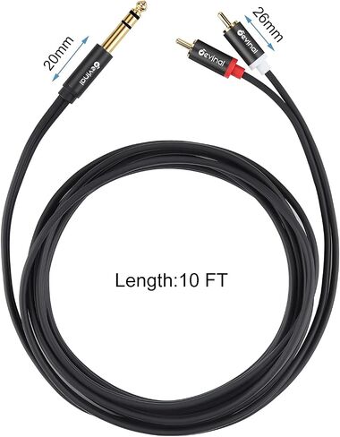 1/4" inch TRS to RCA Y Splitter Cable, 6.35mm Quarter inch Stereo to 2 RCA Phono Insert Audio Breakout Cable, Cord 10 FT/ 3 Meters in Kuwait