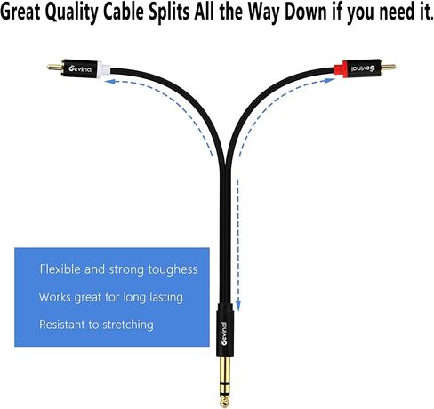 كابل مقسم Devinal 1/4 بوصة TRS إلى RCA Y، كابل إدخال ستيريو 6.35 مم إلى 2 RCA Phono، سلك كابل صوت RCA مزدوج إلى ربع بوصة 5 أقدام / 1.5 متر in Saudi Arabia