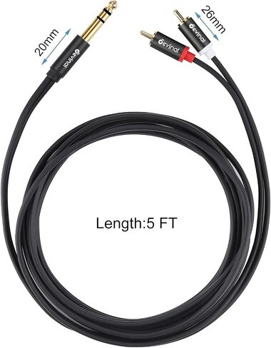 كابل مقسم Devinal 1/4 بوصة TRS إلى RCA Y، كابل إدخال ستيريو 6.35 مم إلى 2 RCA Phono، سلك كابل صوت RCA مزدوج إلى ربع بوصة 5 أقدام / 1.5 متر in Saudi Arabia