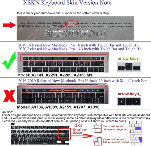 XSKN Arabic Language Silicone Keyboard Skin Cover Compatible with 2019 2020 Released 16-inch 13-inch MacBook Pro with Touch Bar and Touch ID A2141 A2289 A2251 A2338 M1 Chip in Saudi Arabia
