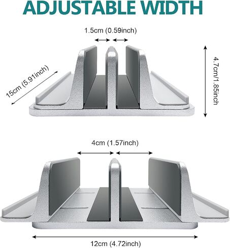 Vertical Laptop Stand for Desk Metal Heavy Duty, 4 Slots Adjustable 4in1 Vertical MacBook Stand Rack Pro Holder Compatible w' All Surface Dell Samsung HP Chromebook Upto 17.5' - Sliver in Saudi Arabia