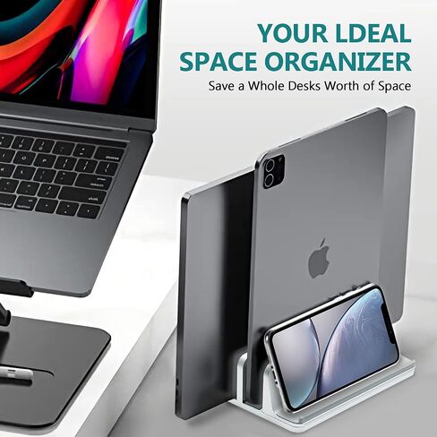 Vertical Laptop Stand for Desk Metal Heavy Duty, 4 Slots Adjustable 4in1 Vertical MacBook Stand Rack Pro Holder Compatible w' All Surface Dell Samsung HP Chromebook Upto 17.5' - Sliver in Saudi Arabia