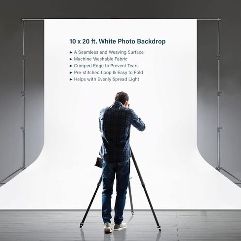 Julius Studio 10 x 20 ft. Pure White Backdrop Screen Background Super Large, Premium Soft & Higher Density 150GSM for Professional Photo Video Studio, Events, Party, JSAG210 in Kuwait