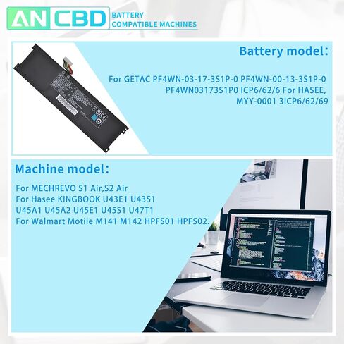 ANCBD PF4WN-03-17-3S1P-0 PF4WN-00-13-3S1P-0 Laptop Battery Compatible with HASEE KINGBOOK U43E1 U43S1 U47T1 Motile M142 Series PF4WN PF4WN03173S1P0 HPFS01 HPFS02 3ICP6/62/69 (11.4V/46.74Wh) in Saudi Arabia