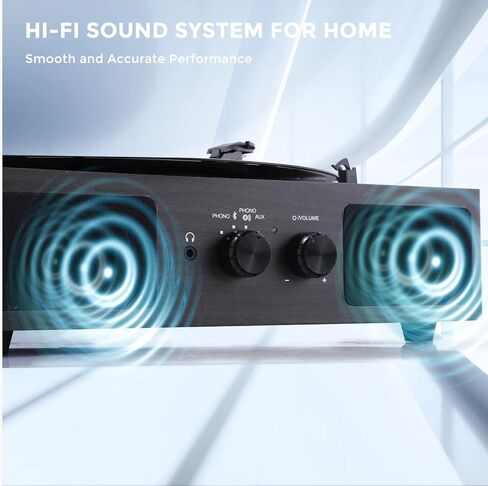 مشغل تسجيل فينيل مع بلوتوث، ومكبرات صوت مدمجة من هيرنيوم ومخرج بلوتوث، محرك أقراص دوارة بسرعتين، خرطوشة مغناطيسية عتيقة، سجل فونوغراف (أسود) in Kuwait