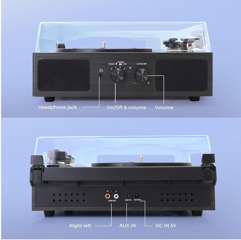 مشغل تسجيل فينيل مع بلوتوث، ومكبرات صوت مدمجة من هيرنيوم ومخرج بلوتوث، محرك أقراص دوارة بسرعتين، خرطوشة مغناطيسية عتيقة، سجل فونوغراف (أسود) in Kuwait