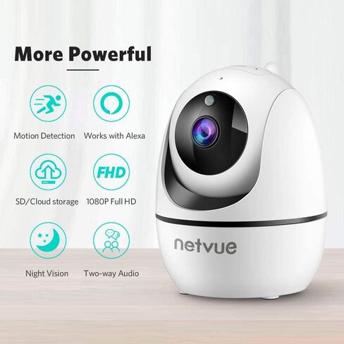 كاميرا NETVUE الداخلية، 1080P FHD 2.4 جيجا هرتز واي فاي، كشف الإنسان بالذكاء الاصطناعي، كاميرا منزلية صوت ثنائي الاتجاه، كاميرا أمان داخلية رؤية ليلية، تخزين سحابي/بطاقة TF in Kuwait