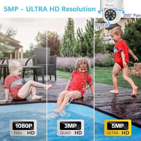 كاميرا مراقبة خارجية 5 ميجابكسل من سيترونيكس، كاميرا مراقبة واي فاي PTZ IP بتردد 2.4/5 جيجاهرتز، كشف الإنسان/الحركة مع صفارات الإنذار والتنبيه، تتبع تلقائي، رؤية ليلية ملونة 25 متر، دوران 355 درجة/90 درجة، محادثة ثنائية الاتجاه، IP66 in Kuwait