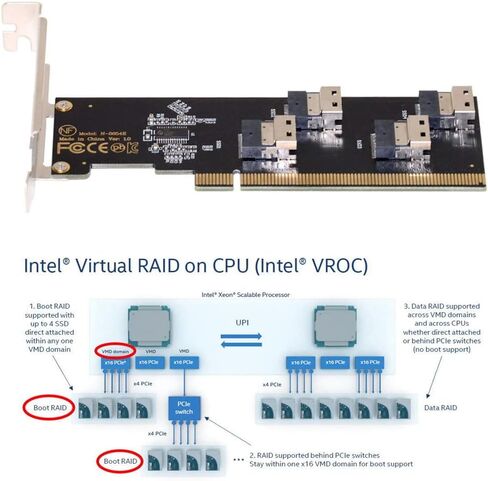 NFHK Four Slimline SFF-8654 4X 4 NVME to PCIE Express 3.0 4.0 Raid Card VROC Raid0 Hyper Adapter in Saudi Arabia