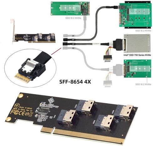 NFHK Four Slimline SFF-8654 4X 4 NVME to PCIE Express 3.0 4.0 Raid Card VROC Raid0 Hyper Adapter in Saudi Arabia