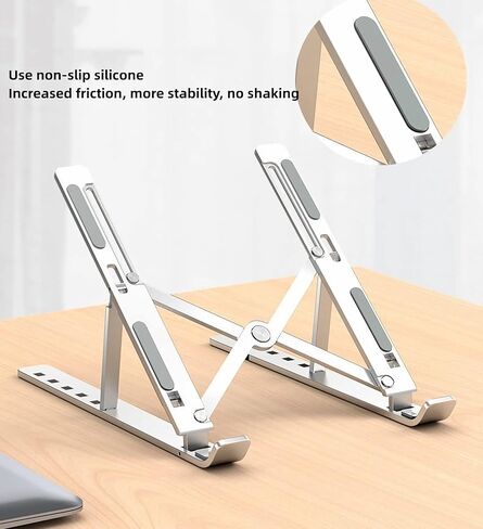 zgyad Desktop Laptop Stand, Multi Angle Adjustable Aluminum Laptop Stand, Ergonomic Laptop Stand, Fully Covered with Silicone Protection, Compatible with 10 to 15.6 inch laptops (Silvery) in Kuwait