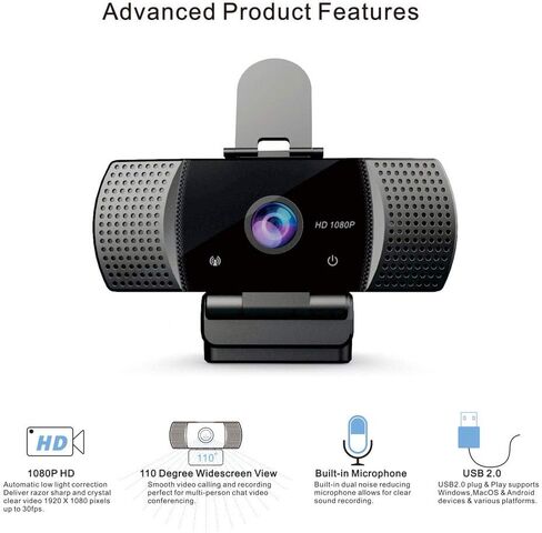 كاميرا ويب Kishgo 1080P مع ميكروفون وغطاء، وكاميرا ويب للكمبيوتر المحمول USB 2.0 مع تصحيح تلقائي للضوء، التوصيل والتشغيل، لبث الفيديو، والمؤتمرات، والألعاب، والفصول عبر الإنترنت in Kuwait