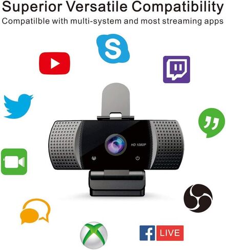 كاميرا ويب Kishgo 1080P مع ميكروفون وغطاء، وكاميرا ويب للكمبيوتر المحمول USB 2.0 مع تصحيح تلقائي للضوء، التوصيل والتشغيل، لبث الفيديو، والمؤتمرات، والألعاب، والفصول عبر الإنترنت in Kuwait