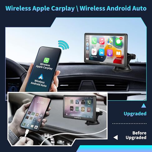 SANPTENT Portable Car Stereo Wireless Apple CarPlay & Android Auto, 7-Inch Full HD Touchscreen, Car Radio Audio Receiver Drive Screen, Drivemate, Rear Camera, Handsfree Voice Control, TF/USB/AUX Input in Kuwait
