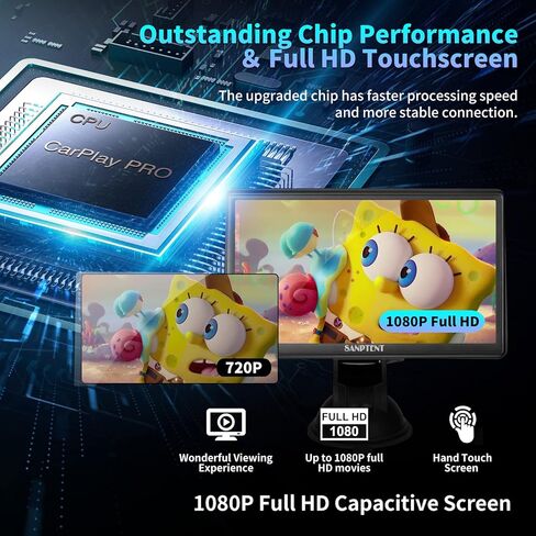 SANPTENT Portable Car Stereo Wireless Apple CarPlay & Android Auto, 7-Inch Full HD Touchscreen, Car Radio Audio Receiver Drive Screen, Drivemate, Rear Camera, Handsfree Voice Control, TF/USB/AUX Input in Kuwait