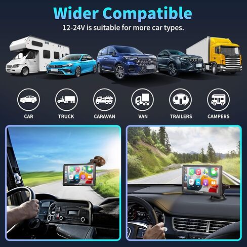 SANPTENT Portable Car Stereo Wireless Apple CarPlay & Android Auto, 7-Inch Full HD Touchscreen, Car Radio Audio Receiver Drive Screen, Drivemate, Rear Camera, Handsfree Voice Control, TF/USB/AUX Input in Kuwait