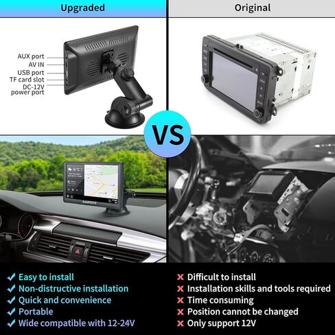 SANPTENT Portable Car Stereo Wireless Apple CarPlay & Android Auto, 7-Inch Full HD Touchscreen, Car Radio Audio Receiver Drive Screen, Drivemate, Rear Camera, Handsfree Voice Control, TF/USB/AUX Input in Kuwait