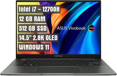 لاب توب Asus 14.5 بوصة OLED VivoBook Intel Evo Platform - الجيل الثاني عشر Core i7-12700H 2880 x 1800 شاشة 120 هرتز - 12 جيجابايت DDR4 RAM 512 جيجابايت PCIe® NVMe™ M.2 4.0 محرك أقراص الحالة الصلبة Windows 11 Midnight Black in Saudi Arabia