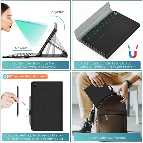 حافظة لوحة المفاتيح بإضاءة خلفية من DETUOSI لجهاز Samsung Galaxy Tab A7 Lite 8.7 بوصة 2021 (SM-T220/T227U) مع حامل قلم S، غطاء جلدي قابل للطي بـ 3 زوايا عرض مع إغلاق مغناطيسي + لوحة مفاتيح لاسلكية قابلة للفصل in Kuwait