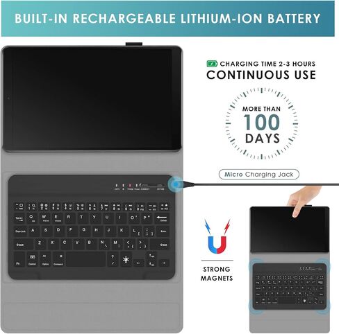حافظة لوحة المفاتيح بإضاءة خلفية من DETUOSI لجهاز Samsung Galaxy Tab A7 Lite 8.7 بوصة 2021 (SM-T220/T227U) مع حامل قلم S، غطاء جلدي قابل للطي بـ 3 زوايا عرض مع إغلاق مغناطيسي + لوحة مفاتيح لاسلكية قابلة للفصل in Kuwait