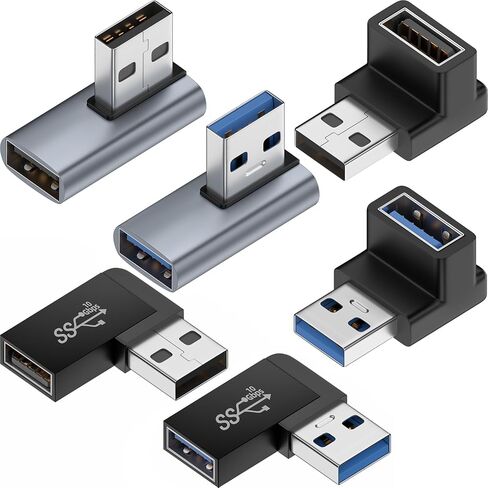 Warmstor 6 حزمة 10 جيجابت في الثانية USB 3.0 ذكر إلى أنثى محول أعلى أسفل يسار يمين 90 درجة زاوية يمين كابل USB موصل تمديد 6 أنواع يدعم سرعة الشحن 3A in Kuwait