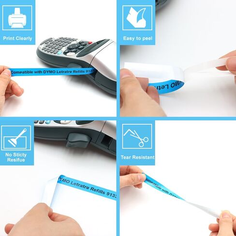 بديل لصانع الملصقات Dymo LetraTag عبوات بلاستيكية 91331 91332 91333 91334 91335 12 مم × 4 م 1/2 × 13 متوافق مع صانع الملصقات Dymo LetraTag LT-100H LT-100T QX50، 5 عبوات in Kuwait