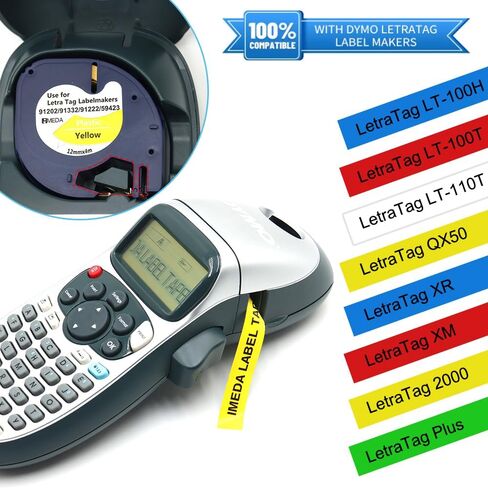 بديل لصانع الملصقات Dymo LetraTag عبوات بلاستيكية 91331 91332 91333 91334 91335 12 مم × 4 م 1/2 × 13 متوافق مع صانع الملصقات Dymo LetraTag LT-100H LT-100T QX50، 5 عبوات in Kuwait
