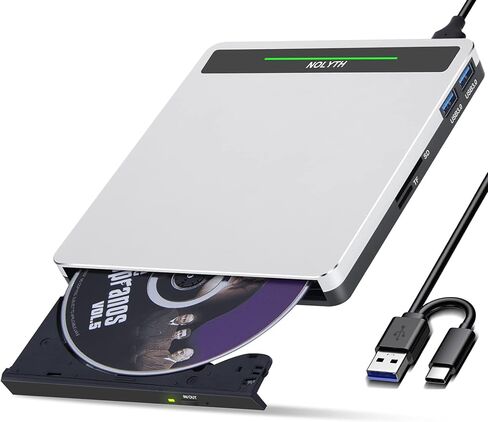 نوليث محرك اقراص سي دي في دي خارجي USB 3.0 نوع سي دي / دي في دي مع منفذ SD/TF/USB، مشغل دي في دي رفيع للاب توب وماك بوك وماك بوك وابل in Kuwait