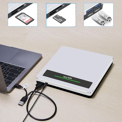 نوليث محرك اقراص سي دي في دي خارجي USB 3.0 نوع سي دي / دي في دي مع منفذ SD/TF/USB، مشغل دي في دي رفيع للاب توب وماك بوك وماك بوك وابل in Kuwait