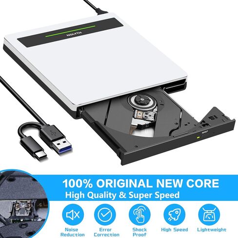 نوليث محرك اقراص سي دي في دي خارجي USB 3.0 نوع سي دي / دي في دي مع منفذ SD/TF/USB، مشغل دي في دي رفيع للاب توب وماك بوك وماك بوك وابل in Kuwait