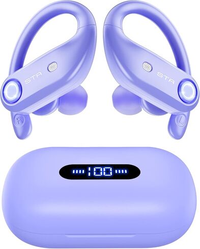 occiam Wireless Earbuds Bluetooth Headphones 130H Playback 4 Mics Clear Call Waterproof 2200mAh Charging Case in-Ear Ear Buds Earphones with Earhooks for Sports Running Workout-STADOR (Purple) in Kuwait