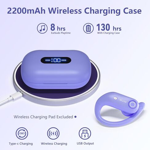 occiam Wireless Earbuds Bluetooth Headphones 130H Playback 4 Mics Clear Call Waterproof 2200mAh Charging Case in-Ear Ear Buds Earphones with Earhooks for Sports Running Workout-STADOR (Purple) in Kuwait