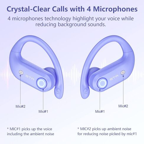 occiam Wireless Earbuds Bluetooth Headphones 130H Playback 4 Mics Clear Call Waterproof 2200mAh Charging Case in-Ear Ear Buds Earphones with Earhooks for Sports Running Workout-STADOR (Purple) in Kuwait