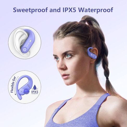 occiam Wireless Earbuds Bluetooth Headphones 130H Playback 4 Mics Clear Call Waterproof 2200mAh Charging Case in-Ear Ear Buds Earphones with Earhooks for Sports Running Workout-STADOR (Purple) in Kuwait