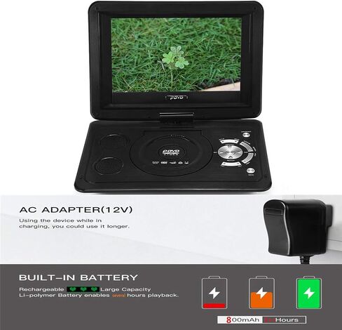 مشغل دي في دي محمول، مشغل فيديو دي في دي عالي الدقة للسيارة بشاشة LCD دوارة 13.9 انش 800×480 16:9 للمنزل والمكتب والسيارة ومعالجة صوتية مدمجة ثلاثية الابعاد ومكبرات صوت ستيريو (الولايات المتحدة) in Saudi Arabia