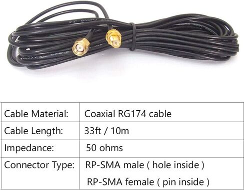 ايجويس كيبل تمديد محوري واي فاي RP-SMA بطول 33 قدم (10 متر) لراوتر واي فاي LAN WAN RG174 in Kuwait