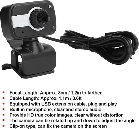 01 02 015 PC Camera, Small Angle Adjustable Portable Webcam Plug and Play with 3.5mm Audio Port for Online Teaching for Video Conferencing in Saudi Arabia